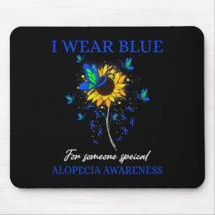 I Wear Blue For Alopecia Awareness Sunflower Mouse Mat