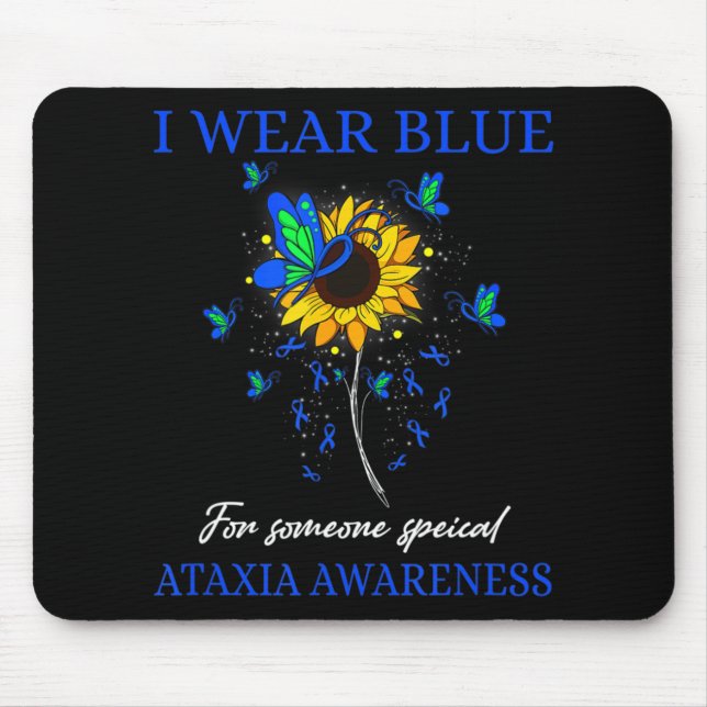 I Wear Blue For Ataxia Awareness Sunflower T-Shirt Mouse Mat (Front)