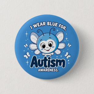 I wear blue for autism awareness 6 cm round badge