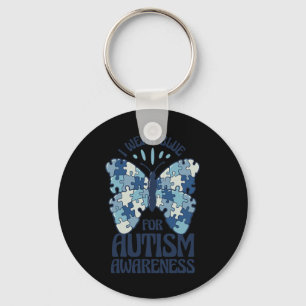 I Wear Blue For Autism Awareness Blue Puzzle Butte Key Ring
