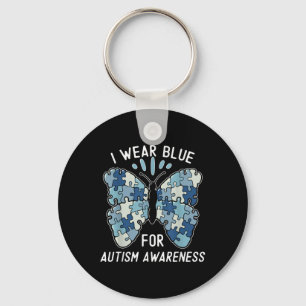 I Wear Blue For Autism Awareness Blue Puzzle Butte Key Ring