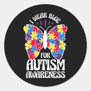 I Wear Blue For Autism Awareness Butterfly Autism  Classic Round Sticker