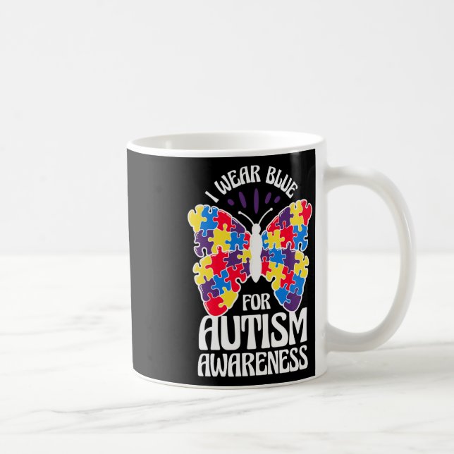 I Wear Blue For Autism Awareness Butterfly Autism  Coffee Mug (Right)