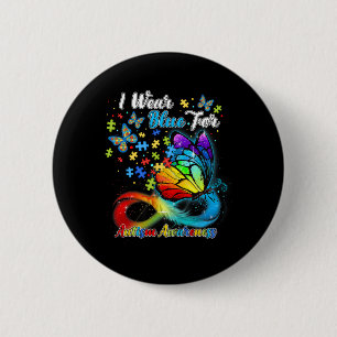 I Wear Blue For Autism Awareness Month Butterfly C 6 Cm Round Badge