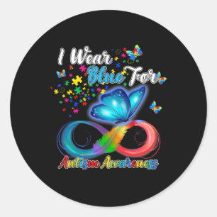 I Wear Blue For Autism Awareness Month Butterfly C Classic Round Sticker