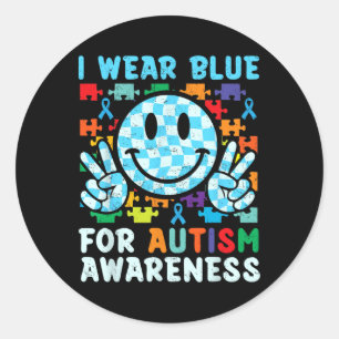 I Wear Blue For Autism Awareness Month Smile Boys Classic Round Sticker