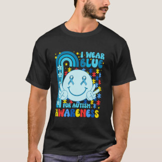 I Wear Blue for Autism Awareness Month Smile Face  T-Shirt