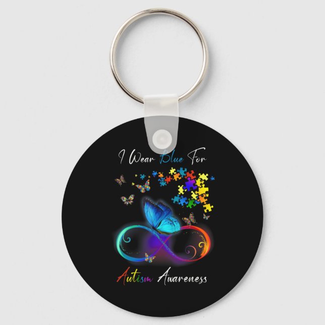 I Wear Blue For Autism Awareness  Puzzle Mom Dad K Key Ring (Front)