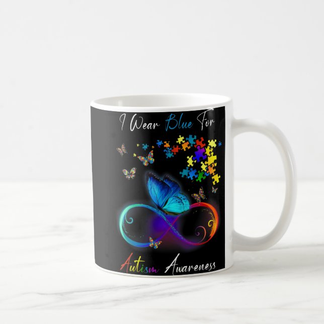 I Wear Blue For Autism Awareness  Puzzle Mum Dad K Coffee Mug (Right)