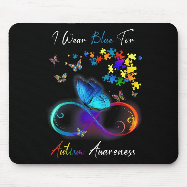 I Wear Blue For Autism Awareness shirt Puzzle Mum  Mouse Mat (Front)