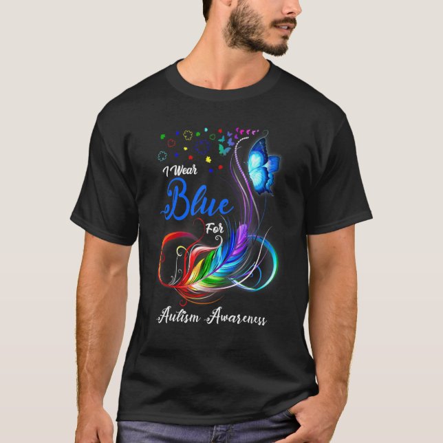 I Wear Blue For Autism Awareness Warrior Puzzle Bu T-Shirt (Front)