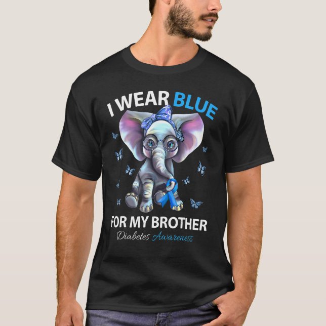 I Wear Blue For Brother Diabetes Awareness Elephan T-Shirt (Front)