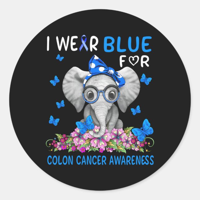 I Wear Blue For Colon Cancer Awareness Classic Round Sticker (Front)