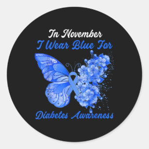 I Wear Blue For Diabetes Awareness Blue Ribbon But Classic Round Sticker