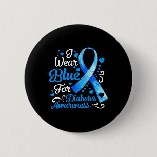I Wear Blue For Diabetes Awareness Blue Ribbon Men 6 Cm Round Badge