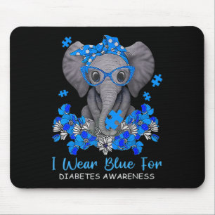 I Wear Blue For Diabetes Awareness Elephant Warrio Mouse Mat