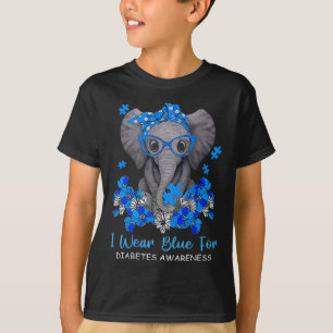 I Wear Blue For Diabetes Awareness Elephant Warrio T-Shirt