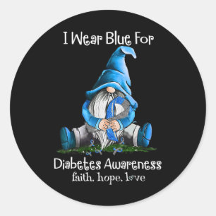 I Wear Blue For Diabetes Awareness Gnome Classic Round Sticker