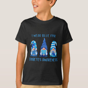 I Wear Blue For Diabetes Awareness Gnomes Peace Lo T-Shirt