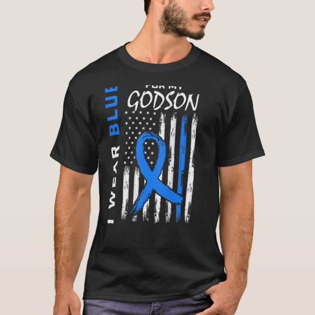 I Wear Blue For Godson Diabetes Awareness Flag Bac T-Shirt (Front)
