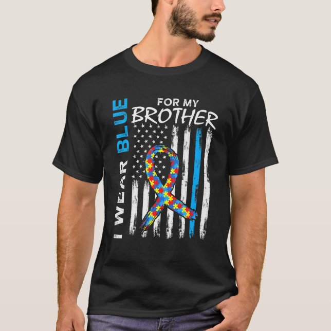 I Wear Blue For My Brother American Flag Puzzle Pi T-Shirt (Front)