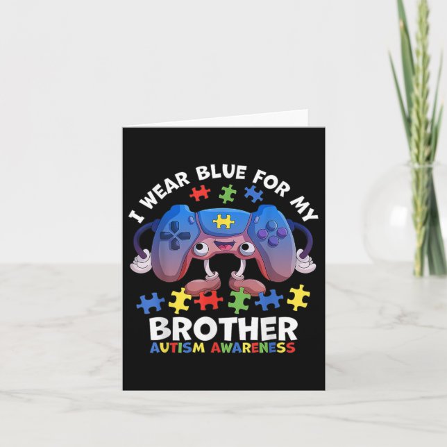 I Wear Blue For My Brother Autism Awareness Boys V Card (Front)