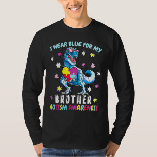 I Wear Blue For My Brother Autism Awareness Dinosa T-Shirt