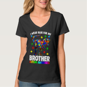 I Wear Blue For My Brother Autism Awareness Dinosa T-Shirt