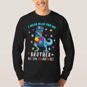 I Wear Blue For My Brother Autism Awareness Dinosa T-Shirt