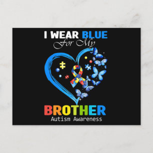 I Wear Blue For My Brother Autism Awareness Heart  Postcard