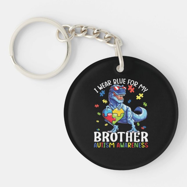 I Wear Blue For My Brother Autism Awareness Key Ring (Front)