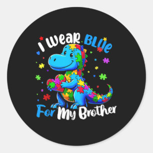 I Wear Blue For My Brother Autism Awareness Puzzle Classic Round Sticker
