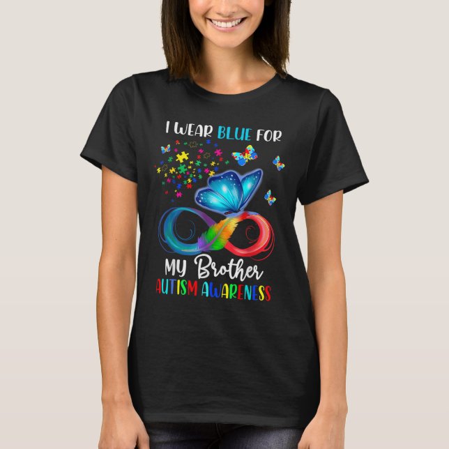 I Wear Blue For My Brother Autism Puzzle Butterfly T-Shirt (Front)