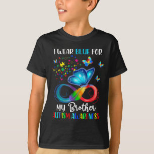 I Wear Blue For My Brother Autism Puzzle Butterfly T-Shirt