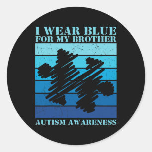 I Wear Blue For My Brother Autistic Kids Autism Aw Classic Round Sticker