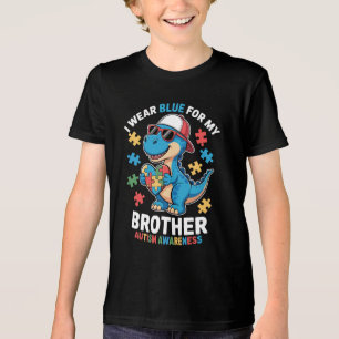 I Wear Blue for My Brother Dino Autism Awareness Tri-Blend Shirt