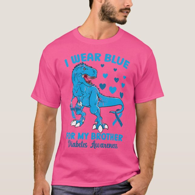 I Wear Blue For My Brother Dinosaur Diabetes Aware T-Shirt (Front)