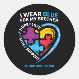 I Wear Blue For My Brother Kids Autism Awareness S Classic Round Sticker
