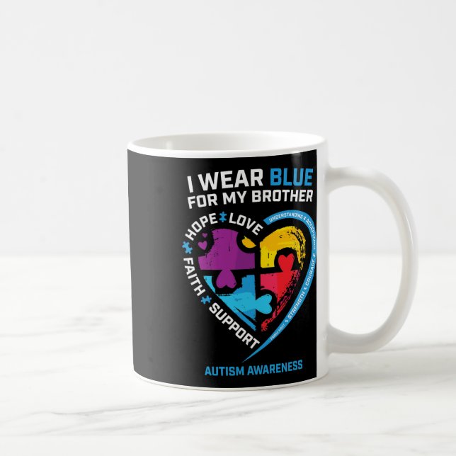 I Wear Blue For My Brother Kids Autism Awareness S Coffee Mug (Right)