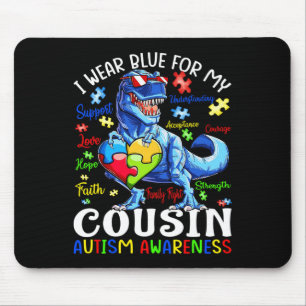 I Wear Blue For My Cousin Autism Awareness Dinosau Mouse Mat