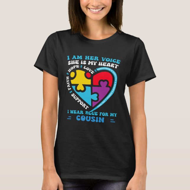I Wear Blue For My cousin Autism Awareness for aun T-Shirt (Front)