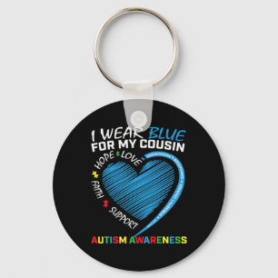 I Wear Blue For My Cousin Autism Awareness Puzzle Key Ring