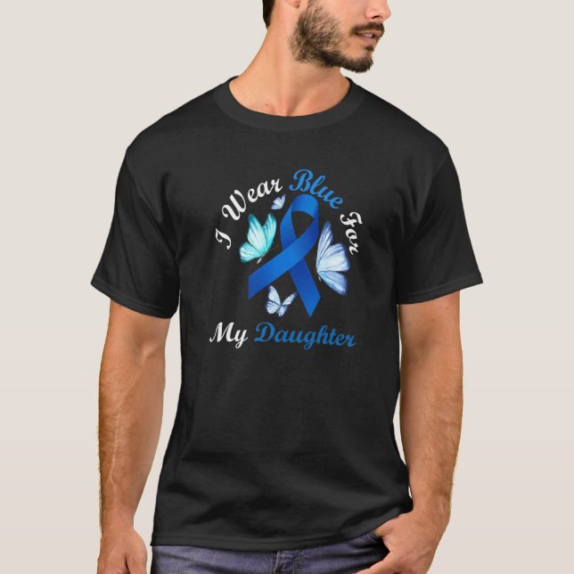 I Wear Blue For My Daughter Butterfly Diabetes Awa T-Shirt (Front)
