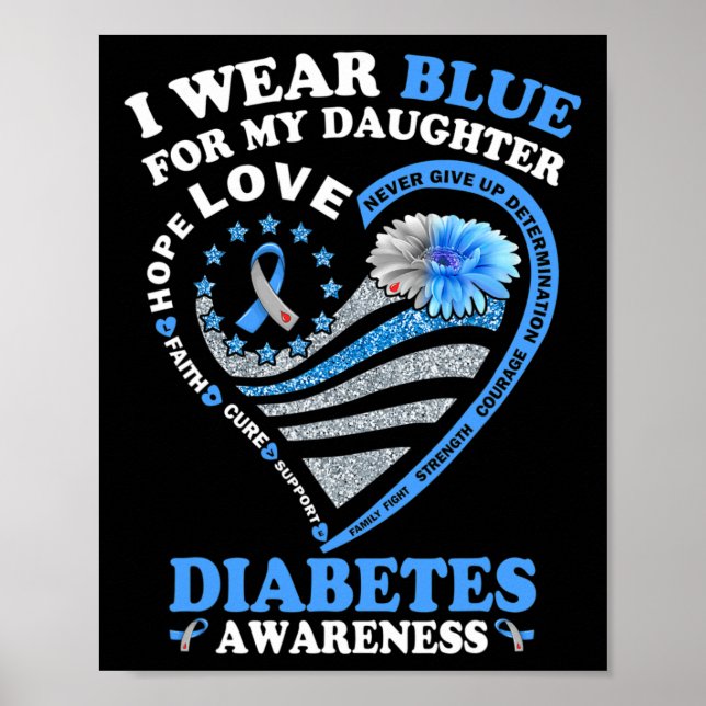 I Wear Blue For My Daughter Diabetes Awareness Blu Poster (Front)
