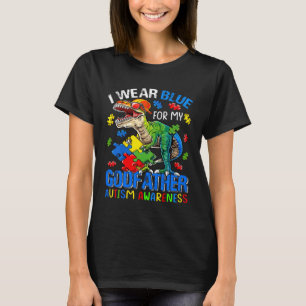I Wear Blue For My Godfather Autism Awareness Dino T-Shirt