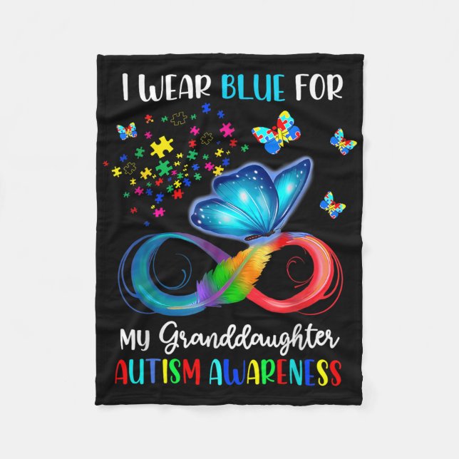 I Wear Blue For My Granddaughter Autism Grandma Bu Fleece Blanket (Front)