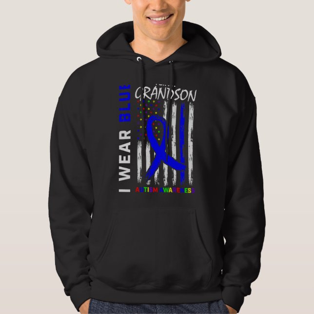 I Wear Blue For My Grandson Autism Awareness Ameri Hoodie (Front)