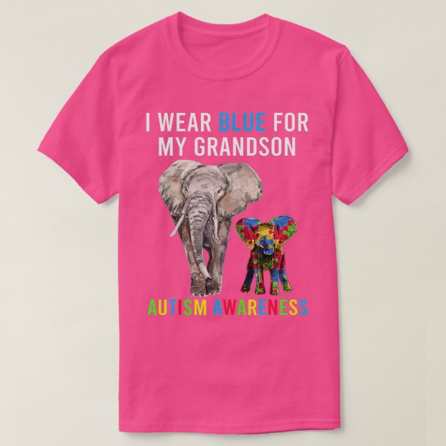 I Wear Blue For My Grandson Autism Awareness Funny T-Shirt (Design Front)
