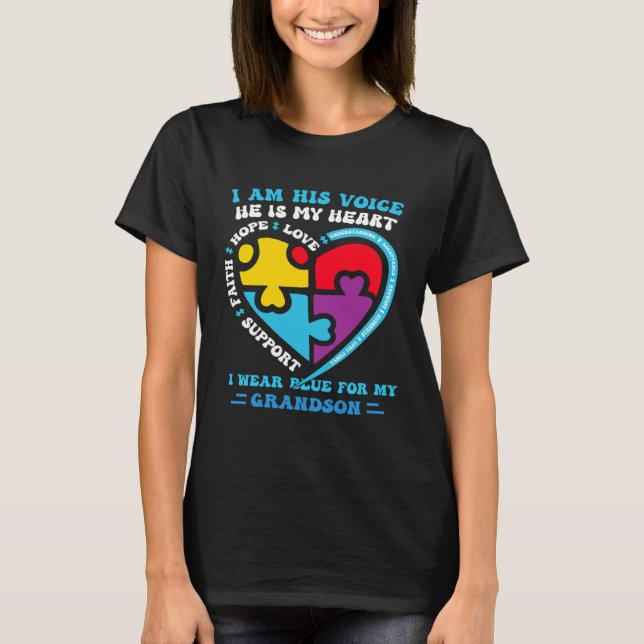 I Wear Blue For My grandson Autism Awareness groov T-Shirt (Front)