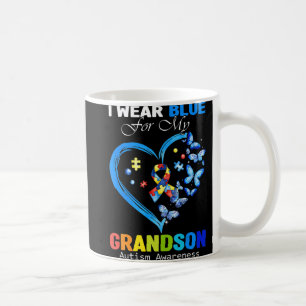 I Wear Blue For My Grandson Autism Awareness Heart Coffee Mug